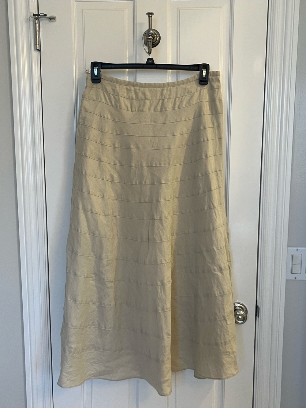 Soft Surroundings Boho Beige Tiered Linen Maxi Skirt Size Medium